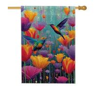 Bandiera da giardino floreale con colibrì colorati, striscione decorativo per esterni, bandiera decorativa da giardino a doppia faccia per la decorazione del prato delle vacanze 71 x 101 cm