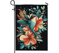 Bandiera da giardino floreale con colibrì estivo, fiori tropicali colorati, bandiera decorativa per esterni, bandiera da cortile su entrambi i lati per la decorazione del prato, perfetta per vacanze e