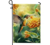 Bandiera da giardino floreale con colibrì, uccello verde giallo fiore decorazione per la casa bandiere da giardino, bandiera da giardino in iuta su entrambi i lati, bandiera per cortile primavera