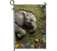 Bandiera da giardino floreale con elefante primaverile ed estivo, bandiera grigia per bambini, decorazione per la casa, bandiera da giardino in iuta su entrambi i lati, decorazione per prato da
