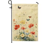 Bandiera da giardino floreale con farfalle colorate, fiori di papavero estivo, decorazione per esterni, bandiera da cortile su entrambi i lati per prato e patio, 30,5 x 45,7 cm