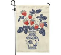 Bandiera da giardino floreale con fragole, foglie verdi e frutti rossi, decorazione per esterni, striscione in iuta su entrambi i lati per la primavera ed estate, decorazione per la casa, feste in