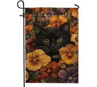 Bandiera da giardino floreale con gatto, fiori arancioni del pensiero per la casa e il giardino, bandiera da giardino su entrambi i lati, bandiera autunnale per esterni, decorazione per prato 30,5 x