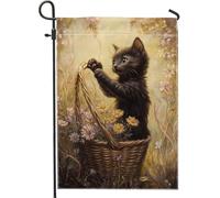 Bandiera da giardino floreale con gatto primaverile ed estate, decorazione per esterni chic con gattino, bandiera da cortile in iuta su entrambi i lati, regalo per gli amanti dei gatti, 30,5 x 45,7 cm