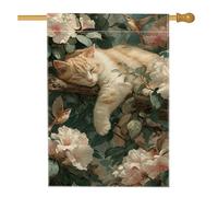 Bandiera da giardino floreale con gatto primaverile ed estivo, bandiera arancione soriana, decorazione per la casa e il giardino, bandiera da giardino in iuta su entrambi i lati, decorazione per