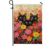 Bandiera da giardino floreale con gatto primaverile, fiori colorati per esterni, bandiere da giardino, bandiera da cortile su entrambi i lati, decorazione stagionale per la casa, 30,5 x 45,7 cm