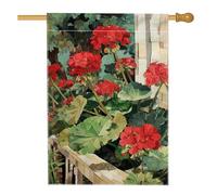 Bandiera da giardino floreale con geranio rosso vivace, bandiera estiva per esterni, bandiera decorativa per esterni, bandiera da cortile in tessuto su entrambi i lati, per decorare il prato del patio