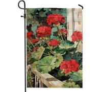 Bandiera da giardino floreale con geranio rosso vivace, bandiera estiva per esterni, bandiera decorativa per esterni, bandiera da cortile in tessuto su entrambi i lati, per la decorazione del prato