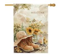 Bandiera da giardino floreale con girasole di benvenuto, striscione decorativo per esterni a tema natura, decorazione estiva da giardino su entrambi i lati per la casa, stile confortevole, bandiera