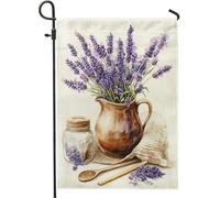 Bandiera da giardino floreale con lavanda, bouquet di lavanda viola, decorazione per la casa e il cortile, decorazione per prato all'aperto in iuta su entrambi i lati, stile botanico primaverile