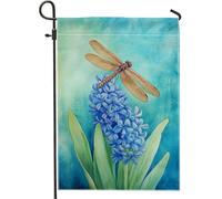 Bandiera da giardino floreale con libellula blu primaverile ed estate, bandiera da giardino vibrante decorazione floreale da cortile, in tessuto di alta qualità, decorazione per prato esterno 30,5 x