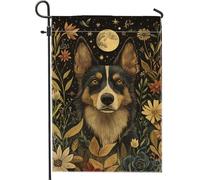 Bandiera da giardino floreale con luna autunnale, rustica Border Collie Dog Outdoor Decor Yard Banner, double face stagionale Holiday Lawn Decoration 30,5 x 45,7 cm