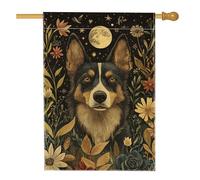 Bandiera da giardino floreale con luna autunnale, rustica Border Collie Dog Outdoor Decor Yard Banner, double face stagionale Holiday Lawn Decoration 71 x 101 cm