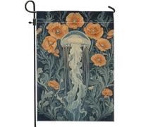 Bandiera da giardino floreale con meduse primaverili ed estive, papavero arancione, decorazione per la casa e il giardino, bandiera da giardino in iuta su entrambi i lati, decorazione per esterni