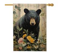 Bandiera da giardino floreale con orso nero, striscione decorativo per la casa, bandiera da giardino in iuta su entrambi i lati, per decorazione autunnale all'aperto del prato, 71 x 101 cm