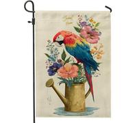 Bandiera da giardino floreale con pappagallo, vivace bandiera tropicale per la casa, striscione stagionale su entrambi i lati per la decorazione del prato esterno 30,5 x 45,7 cm