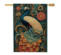 Bandiera da giardino floreale con pavone, striscione decorativo colorato per la primavera e l'estate, bandiera da giardino in iuta su entrambi i lati, per la decorazione della casa e delle feste, 71 x