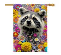 Bandiera da giardino floreale con procione colorata, vivace bandiera decorativa per primavera estate con animali, bandiera colorata su entrambi i lati, per decorazione esterna del prato, 71 x 101 cm