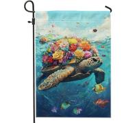 Bandiera da giardino floreale con tartaruga colorata, vivace bandiera estiva per esterni, bandiera per prato stampata su entrambi i lati, per la decorazione della casa, tema oceano, 30,5 x 45,7 cm