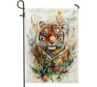Bandiera da giardino floreale con tigre autunnale, bandiera arancione botanica per la decorazione della casa, bandiera su entrambi i lati in tela per cortile, decorazione stagionale per esterni, 30,5