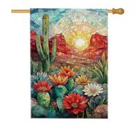 Bandiera da giardino floreale con tramonto nel deserto, mosaico colorato con fiori di cactus per la casa, bandiera da giardino in iuta su entrambi i lati, decorazione per esterni, 71 x 101 cm