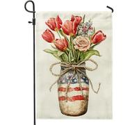 Bandiera da giardino floreale con tulipani rossi, decorazione vintage per la primavera e l'estate, bandiera rustica da cortile su entrambi i lati per casa e giardino, decorazione per le vacanze
