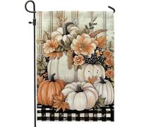 Bandiera da giardino floreale con zucca autunnale, arancione bianco floreale per la casa e il giardino, bandiera su entrambi i lati in iuta per cortile, decorazione per prato all'aperto 30,5 x 45,7 cm