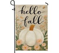 Bandiera da giardino floreale con zucca autunnale, bandiera bianca a forma di margherita, decorazione per la casa, bandiera in iuta su entrambi i lati, decorazione autunnale per esterni, 30,5 x 45,7