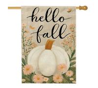 Bandiera da giardino floreale con zucca autunnale, bandiera bianca con margherita per la casa, bandiera in iuta su entrambi i lati, decorazione autunnale per esterni, 71 x 101 cm