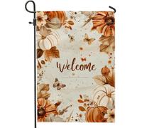 Bandiera da giardino floreale con zucca autunnale, foglie di girasole arancioni benvenuto per esterni, bandiera in iuta su entrambi i lati, decorazione per il raccolto autunnale, 30,5 x 45,7 cm