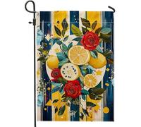 Bandiera da giardino floreale, decorazioni per cortile con rose gialle brillanti e limoni, decorazione estiva per la casa, bandiere artistiche per prato in iuta su entrambi i lati, bandiere per feste