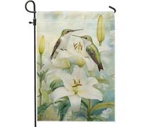 Bandiera da giardino floreale del colibrì per primavera ed estate, bandiera da giardino verde e bianco, bandiere per decorazione esterna, bandiera in juta a doppia faccia per la decorazione di