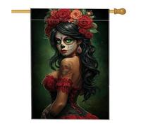 Bandiera da giardino floreale del giorno dei morti, bandiera decorativa per la casa con teschio di rosa rossa, striscione decorativo per la casa, bandiera da giardino in iuta su entrambi i lati