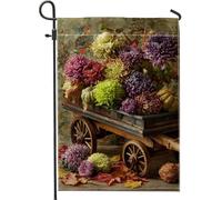 Bandiera da giardino floreale del raccolto autunnale, banner di decorazione esterna con crisantemo verde viola, bandiera della decorazione esterna, bandiera del cortile a doppia faccia in tela