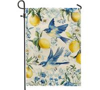 Bandiera da giardino floreale, design con campanule e limoni, striscione decorativo estivo per esterni, bandiera da cortile in tessuto su entrambi i lati, per casa e giardino, ornamento decorativo per