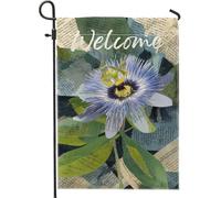 Bandiera da giardino floreale di benvenuto, decorazione di passiflora blu per primavera ed estate, banner da cortile double face, decorazione da giardino per la casa e il giardino, 30,5 x 45,7 cm