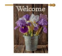 Bandiera da giardino floreale di benvenuto, fiore di iris viola, decorazione per la casa e il giardino, decorazione per esterni in iuta su entrambi i lati, per primavera ed estate, accenti per prato e