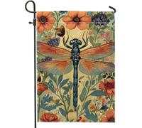 Bandiera da giardino floreale estiva, bandiera colorata libellula e fiori, tela di iuta double face, decorazione per prato esterno, decorazione vibrante per la casa per le celebrazioni stagionali