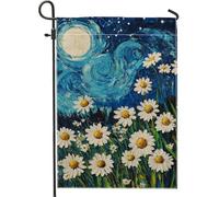 Bandiera da giardino floreale estiva, bianca con margherite al chiaro di luna, decorazione per la casa e il giardino, bandiera per esterni su entrambi i lati, decorazione per feste di vacanza, 30,5 x