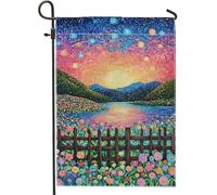 Bandiera da giardino floreale estiva colorata, vivace paesaggio con fiori arcobaleno, decorazione per esterni, striscione in tessuto su entrambi i lati, per la decorazione della casa, 30,5 x 45,7 cm