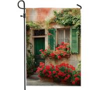 Bandiera da giardino floreale estiva, geranio rosso fiorisce verde finestra decorazione per la casa giardino striscione su entrambi i lati bandiera da cortile decorazione per prato esterno 30,5 x 45,7