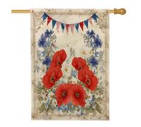 Bandiera da giardino floreale estiva patriottica, vintage, papavero rosso, blu, fiordaliso, decorazione per feste, striscione su entrambi i lati, 71 x 101 cm