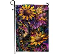 Bandiera da giardino floreale estiva vivace, girasoli luminosi e farfalle, bandiera decorativa per esterni, bandiera da cortile su entrambi i lati per la decorazione del giardino della casa 30,5 x