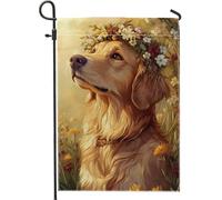 Bandiera da giardino floreale Golden Retriever, decorazione per cani gialli, decorazione per prato all'aperto primaverile ed estate, striscione per casa su due lati, affascinanti accenti per casa e