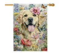 Bandiera da giardino floreale Golden Retriever, decorazione stagionale da cortile, decorazione da giardino in tela su entrambi i lati, per esterni, decorazione per la casa, 71 x 101 cm