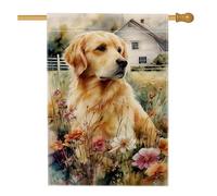Bandiera da giardino floreale Golden Retriever, opera d'arte gialla per cani, decorazione per la casa e il giardino, bandiera stagionale su entrambi i lati, decorazione per prato all'aperto, perfetta