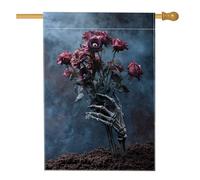 Bandiera da giardino floreale gotica, rosa viola scheletro mano decorazione per la casa, bandiera da giardino in iuta su entrambi i lati, decorazione per esterni di Halloween 71 x 101 cm