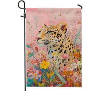 Bandiera da giardino floreale leopardo, pesca, fiore di gatto selvatico, decorazione per la casa, decorazione del prato esterno double face per primavera ed estate, design botanico vivido, 30,5 x 45,7