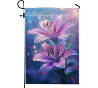 Bandiera da giardino floreale lilla primaverile, fiori di giglio viola, decorazione per la casa e il giardino, bandiera decorativa da cortile su entrambi i lati, decorazione per giardino per vacanze