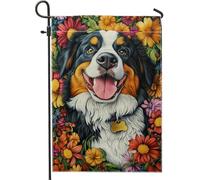 Bandiera da giardino floreale luminosa colorata a forma di cane felice decorazione esterna bandiera in tela doppia faccia per la decorazione della casa di primavera estate prato e cortile 12 x